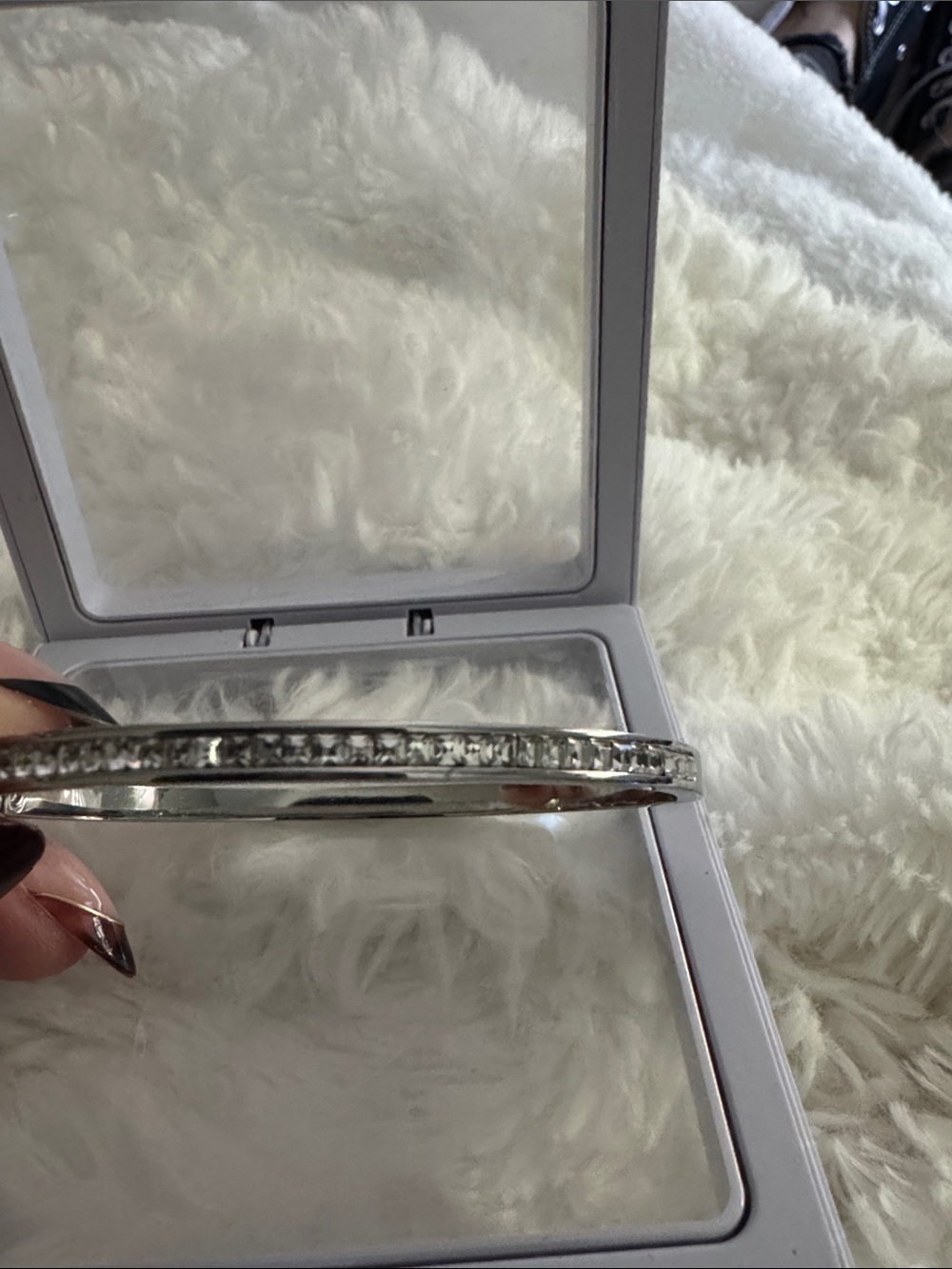 Silver moisanite Accent Bangle Bracelet - Women Accessories